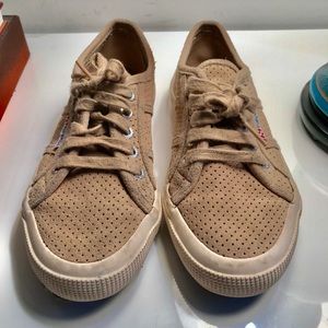 Superga Sneakers in Perforated Beige Suede